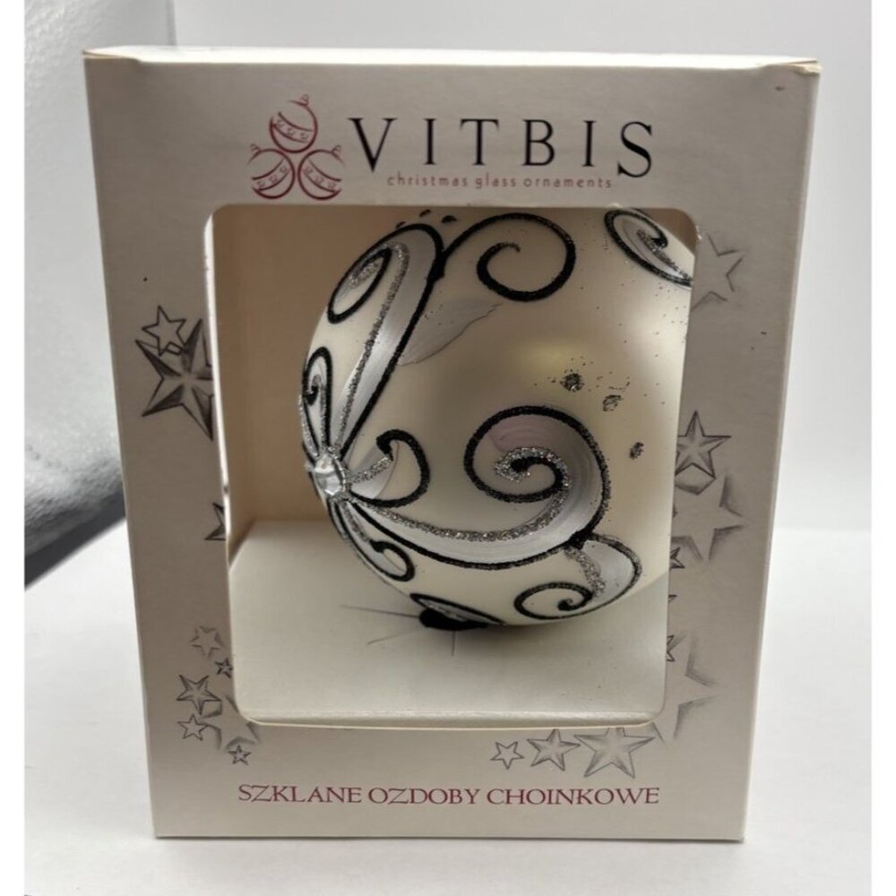 Vitbis Handmade Glass Ornament 10 CM Made in Poland White Black